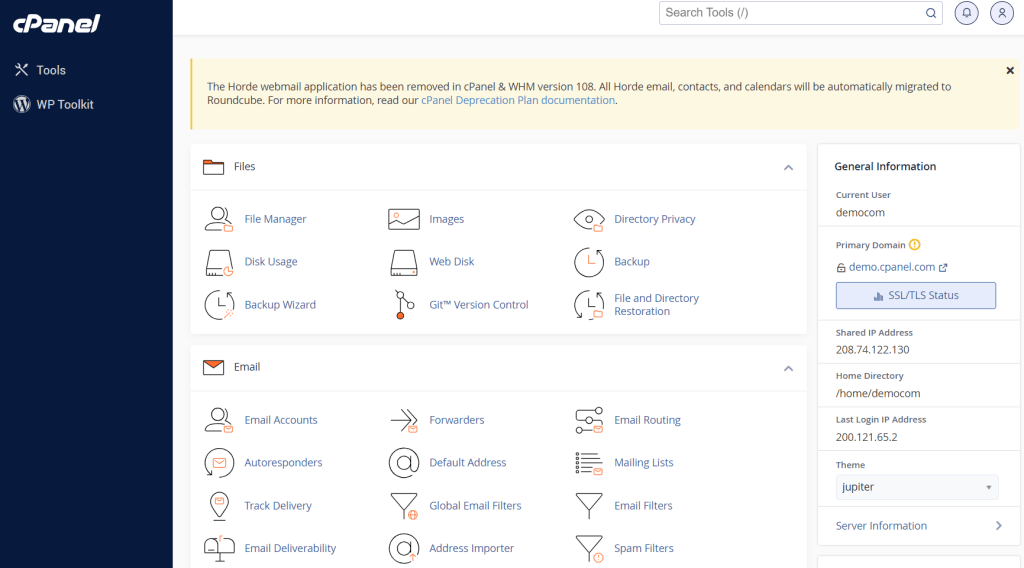 home cpanel