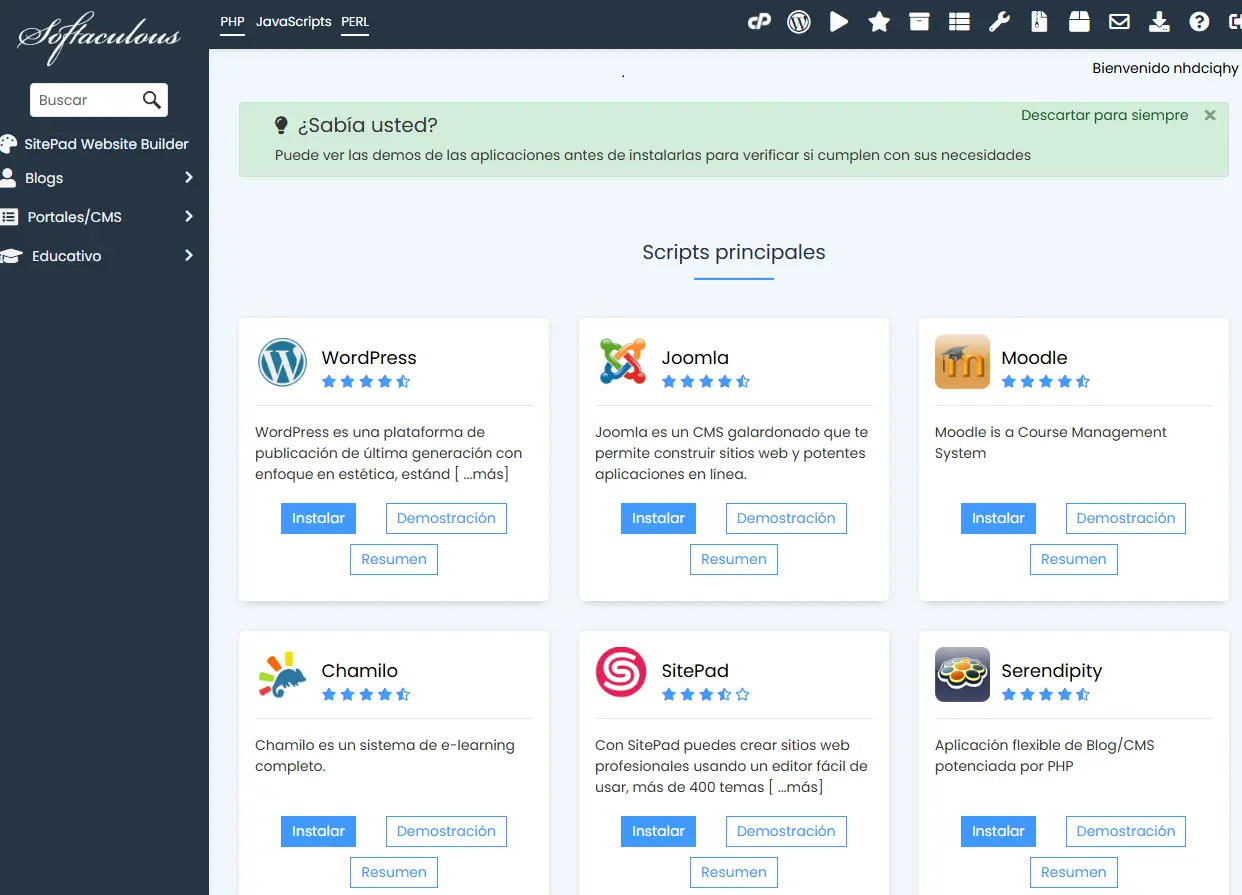 Softaculous en cPanel