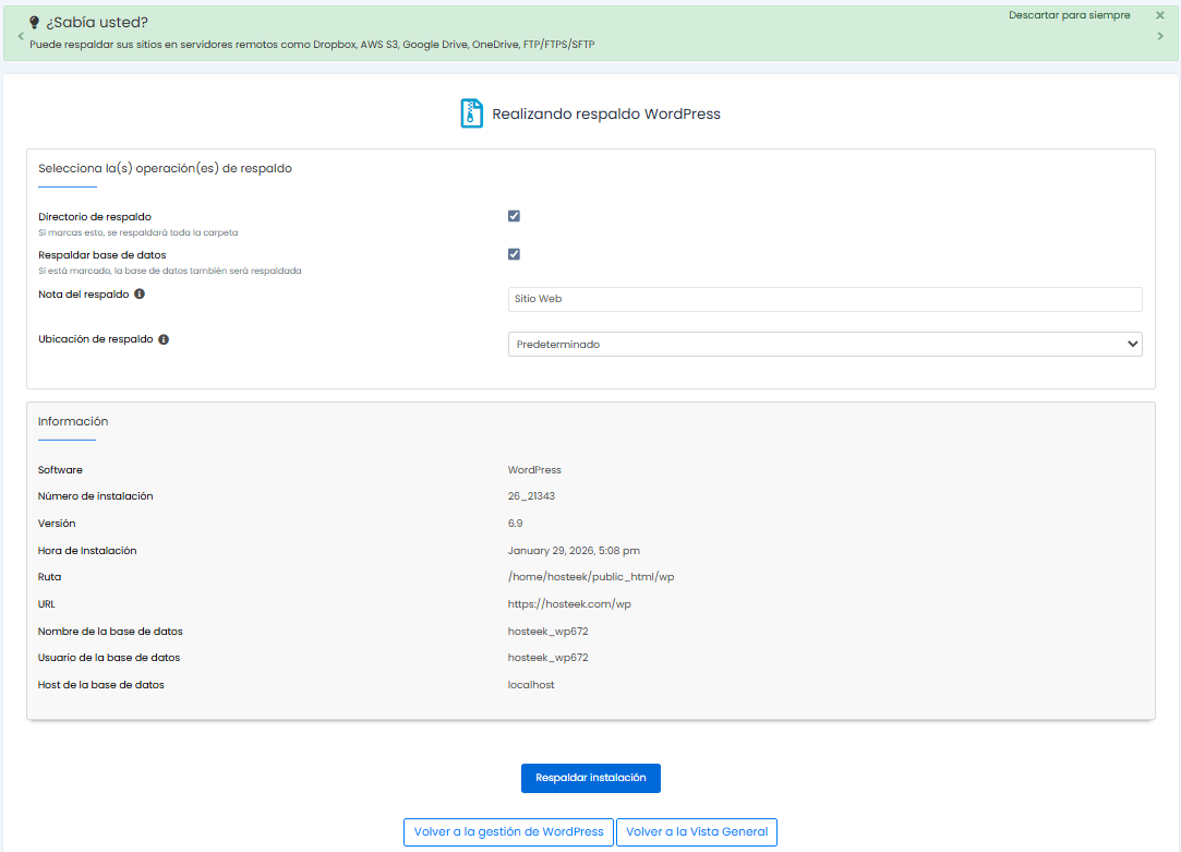 Configuración de backup