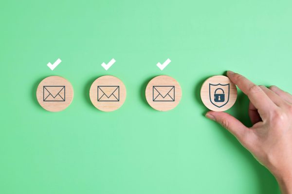 email messenger security check. Virus and Malware protecting. Ransomware and fishing of human error cyber security